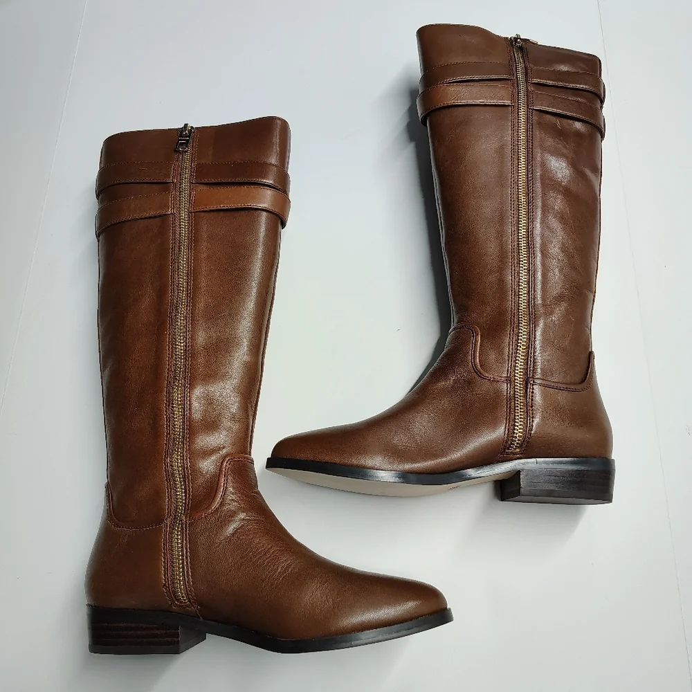 Coach Linette Riding Boots Cognac Calf Leather Tall Boots Size 5M NIB